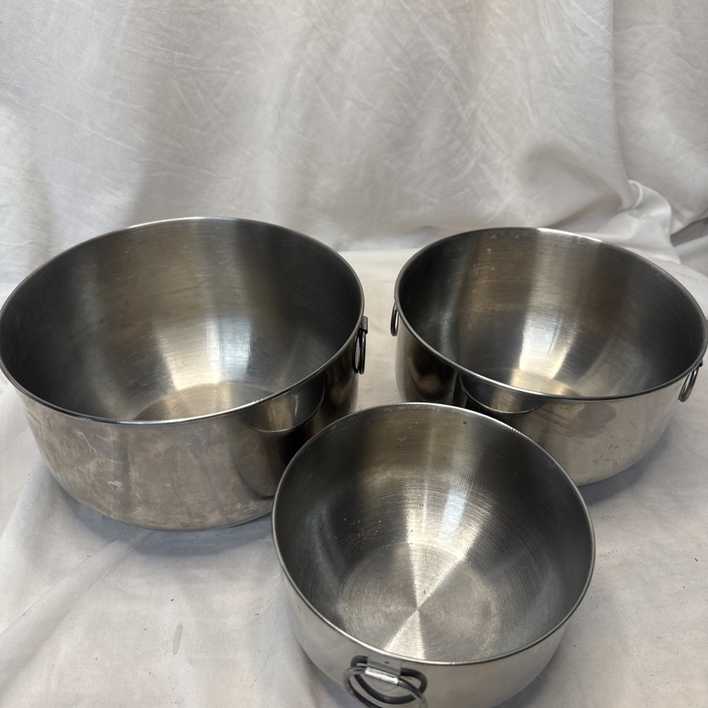 3 Farberware Mixing Batter Bowls Thumb Ring Handles Nesting Stainless Steel Read